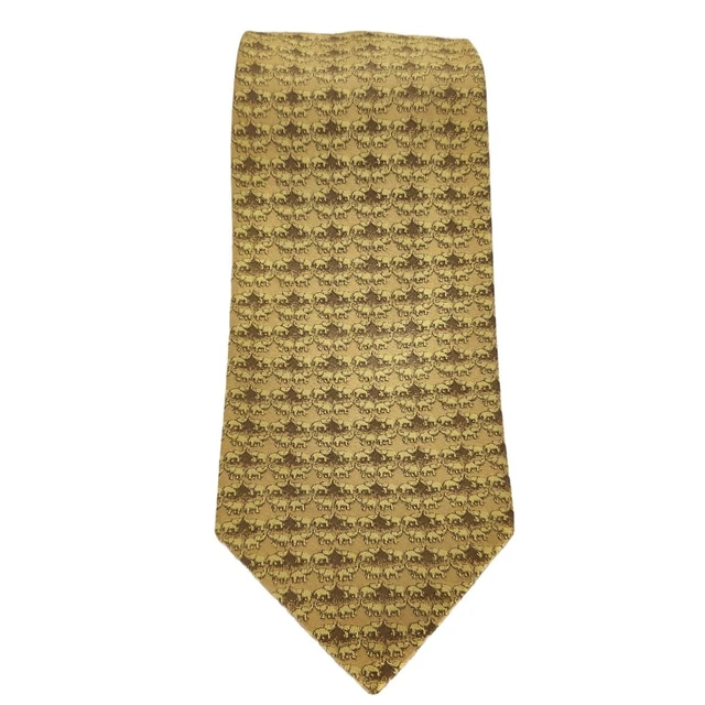 Jim Thompson Gold Silk Elephant Pattern Tie Made In Thailand 57x4