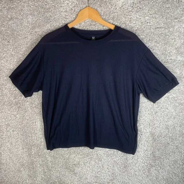 Uniqlo Damen-T-Shirt marineblau durchsichtige Box-Passform Größe Medium