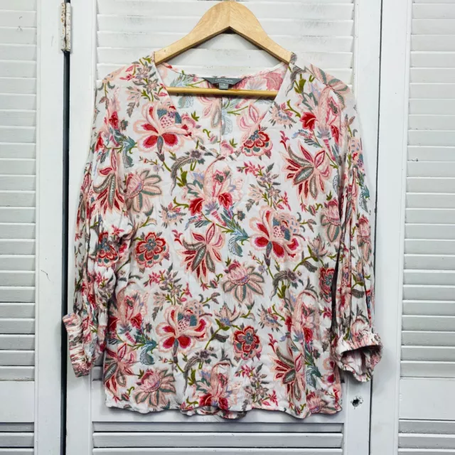 Suzanne Grae Womens Top 8 White Pink Long Sleeve V Neck Floral Colourful Ladies