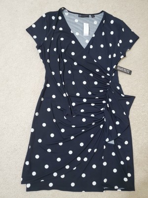 NWT New York & Co. Womens Black/ White Polka Dot Side-Ruffle Sheath Dress Sz.XL