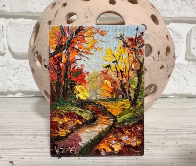 ACEO Oil Original Painting Autumn Landscape Art Card Ukraine 100% Hand Painted 2
