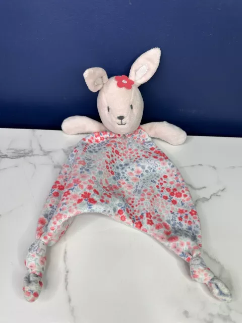 LITTLE NUTMEG FLORAL BUNNY COMFORTER SOFT TOY PINK RABBIT BLANKIE MORRISONS gc