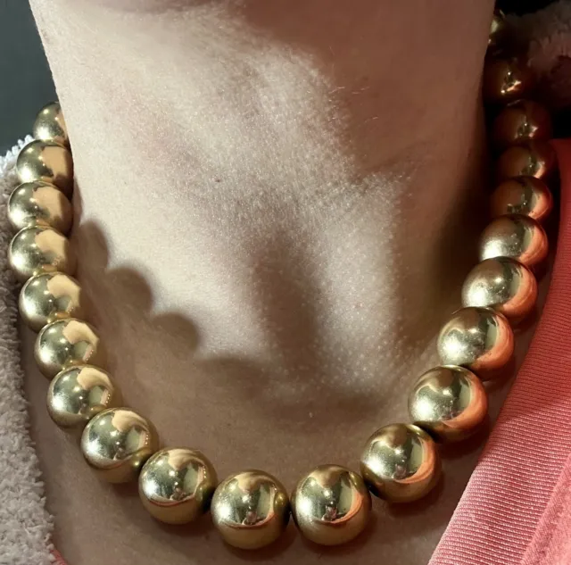 VINTAGE 14k YELLOW GOLD BALL BUBBLE BEAD NECKLACE CHOKER STAMPED STUNNING RARE