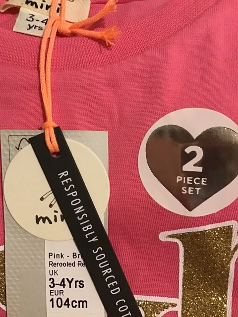Set pantaloncini con logo River Island mini ragazze età 3-4 anni rosa glitter fronzoli nuovi con etichette 12