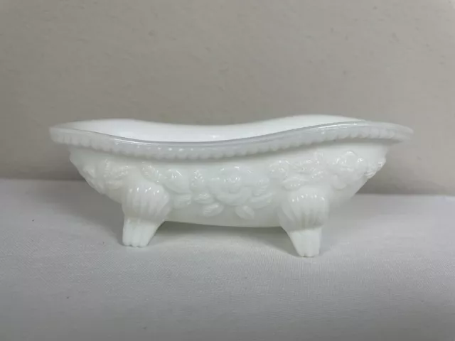 Vintage Avon Milk Glass Trinket Soap Dish Planter Claw Foot Bathtub Tub