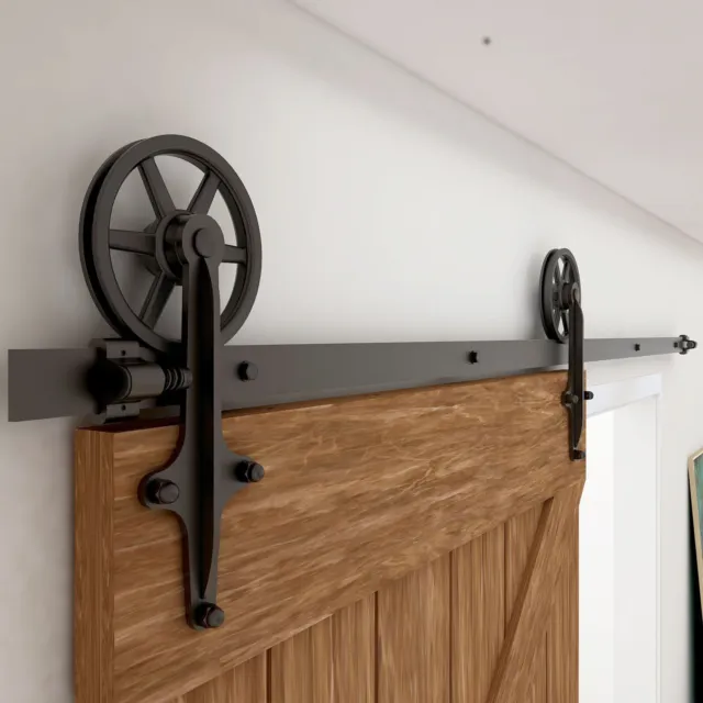 4FT-20FT Big Spoke Wheel Sliding Barn Door Hardware Kit for Single/Double Door