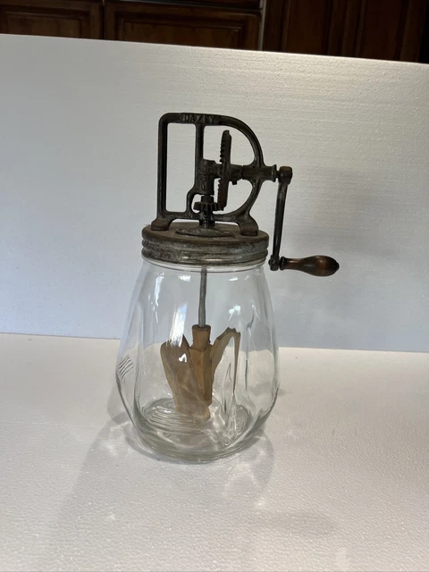 Vintage Dazey Tulip Glass Butter Churn Wooden Paddles Made Usa