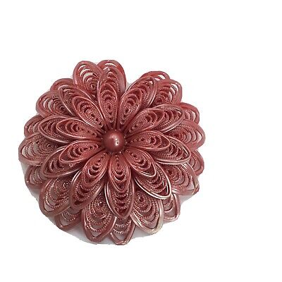 Vintage 1960-70’s Large Flower  Rose Colored  Pin Brooch Jewelry Old Plastic