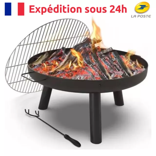 Brasero Extérieur + Grille Tisonnier - Chauffage à Charbon de Bois pour Barbecue