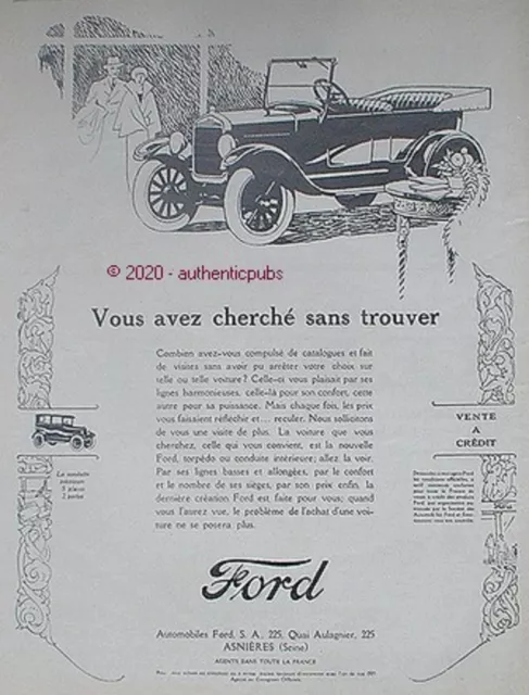 Publicite Ford Automobile Conduite Interieure De 1926 French Ad Pub Art Deco