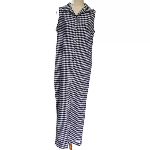 Country Cotton Blue & White Gingham Collared Sleeveless Maxi Dress Vintage 90s S