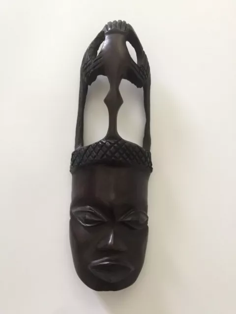 Hand Carved African Ebony Wooden Mask Face Head Tribal Wall Art Sculpture 11⅜"