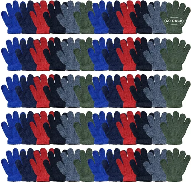 60 PK Kids Warm Winter Magic Stretch Gloves Ages 2-5-Kids Winter Gloves (PK a)