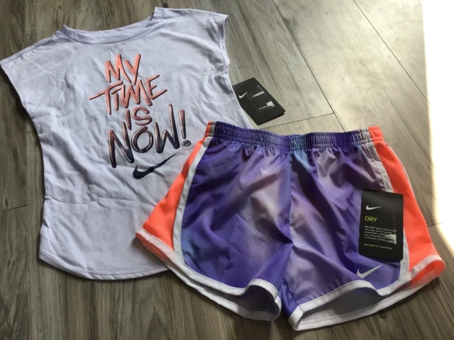 Girls Nike MY TIME IS NOW tee shorts purples outfit size 6X(NWT)