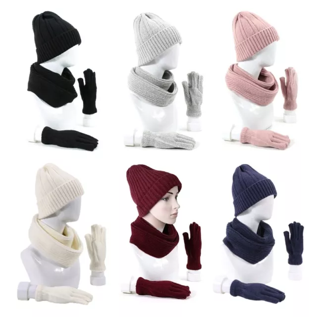 3pcs Men Women Knitted Hat Scarf Gloves Set Unisex Thick Winter Warm