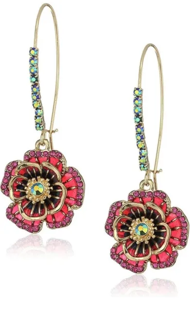 US Seller Betsey Johnson Rose Dangle Earrings Multi-color