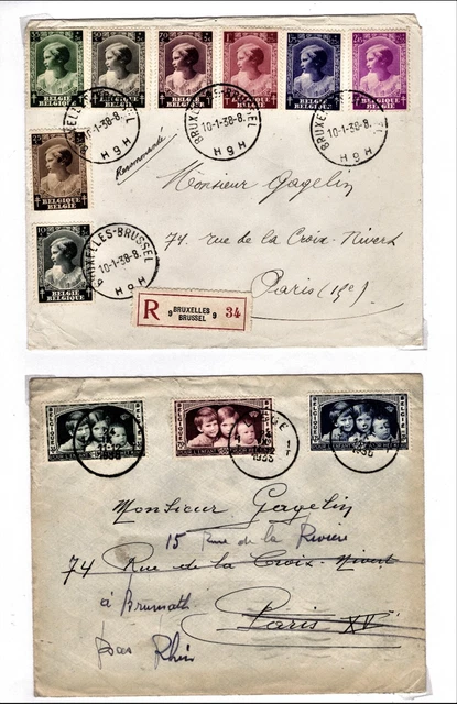 Belgique-  ensemble de 2 belles lettres composant la serie complete année 1938