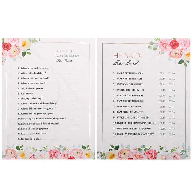 20 piezas tarjeta de juego tarjeta de concurso fiesta de novia juegos conmemorativos