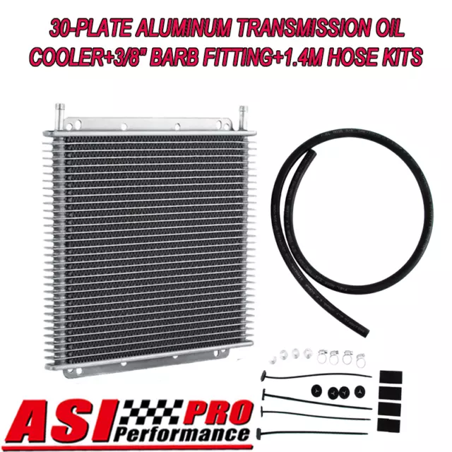 30-Plate Aluminum Transmission Oil Cooler+3/8" Barb Fitting+1.4M Hose Kits Aus