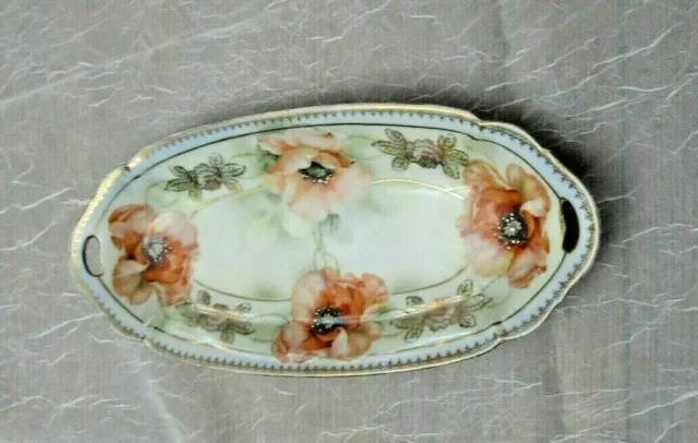 Antique PROV SAXE ES Oval Porcelain Server Plate Handles Hand-Paint Gold Trim 3