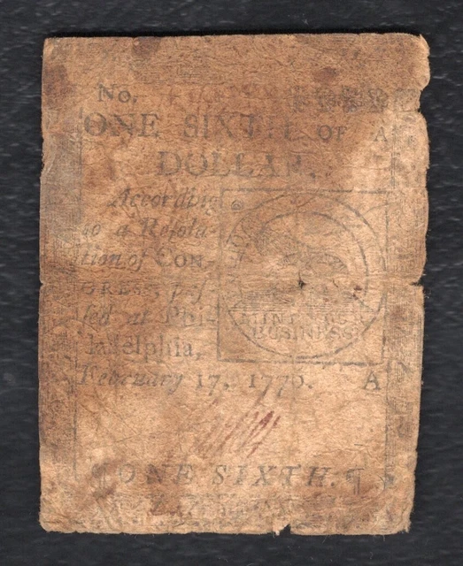 Cc-19 February 17, 1776 $1/6 One Sixth Dollar “Fugio” Continental Currency Note