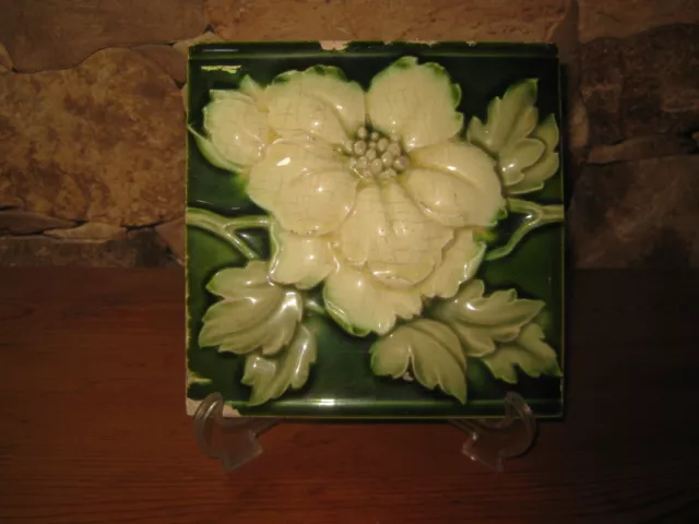 Antique Japan Moulded Relief Rose Art Nouveau Tile Fliese Carreau A.m.ltd