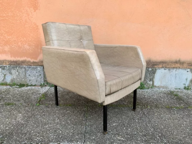 Poltrona Pelle Anni 60 Vintage Interior Design Modernariato Style Zanuso Beige