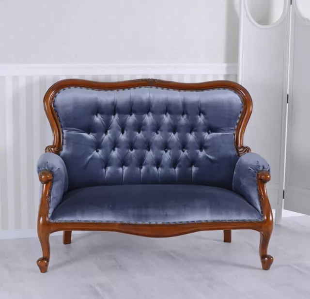 Boudoir Sofa Antique Style Couch Velvet Mahogany Vintage seat armchair velvet