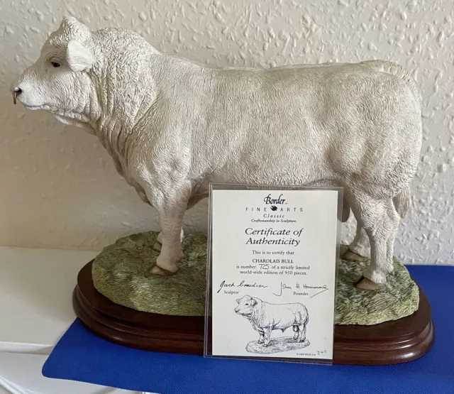 Border Fine Arts - Charolais Bull On Wooden Plinth with Box And Certificate