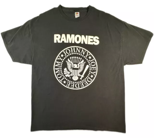 RAMONES Look Out Below Seal Logo T Shirt Punk Rock Johnny Black Mens Size XL Tee