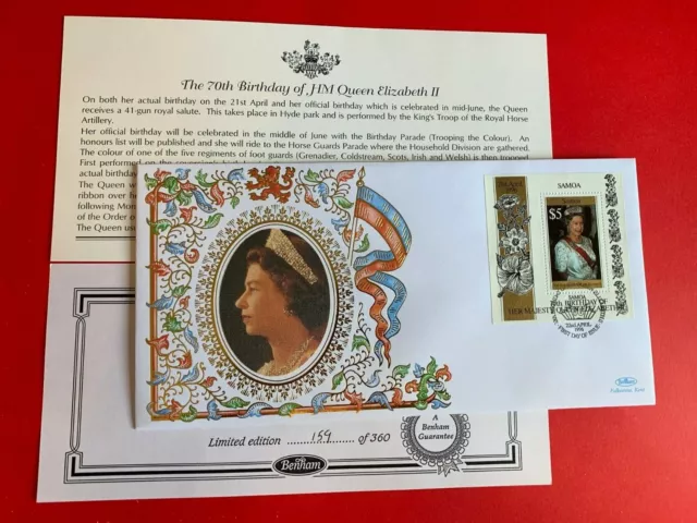 Samoa 1996 Fdc Benham Queen Elizabeth 2 70Th Birthday Ltd Edition Minisheet