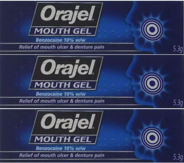 ORAJEL - Mouth Gel - Relief of Mouth Ulcer & Denture Pain 5.3g  x 3