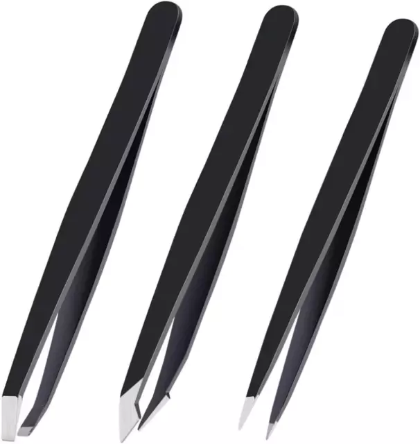 Eyebrow Tweezers Set for Women and Men,[3-in-1]1 Slant Tweezers + 1 Pointed