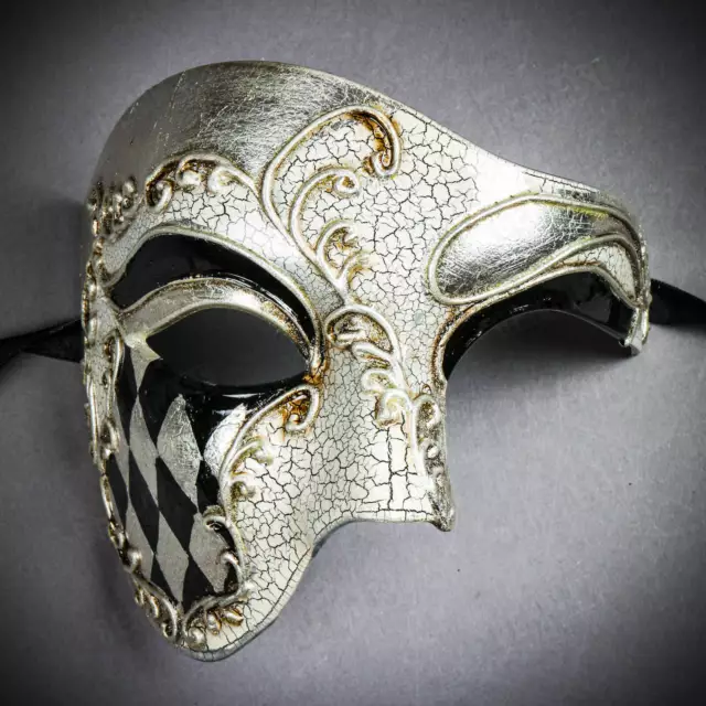 NEW Classic Phantom Venetian Mardi Gras Masquerade Full Face Party Mask Silver
