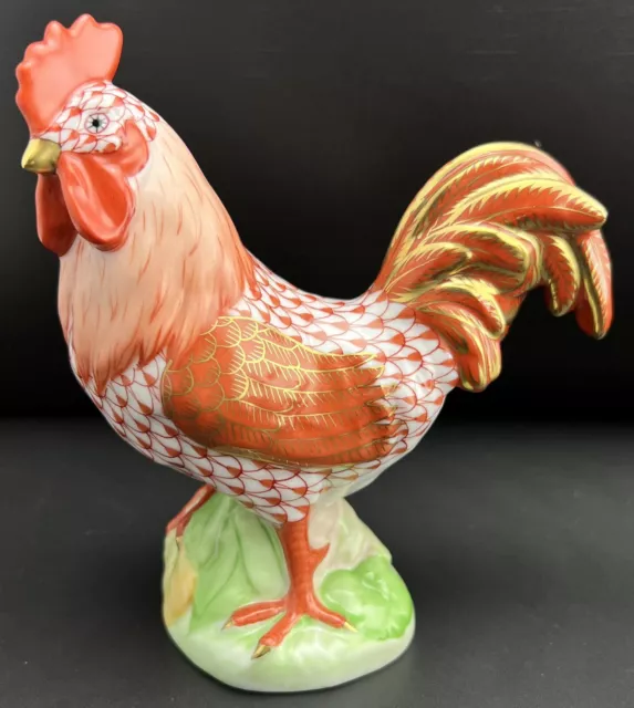 🦋 MINT Rare HEREND Proud ROOSTER Bird Rust Fishnet Figurine ($680 Retail)