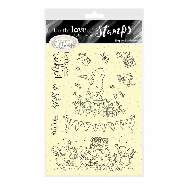 Hunkydory Acorn Woods Hoppy Birthday Rabbit Clear Stamp Set Birthday Card Making