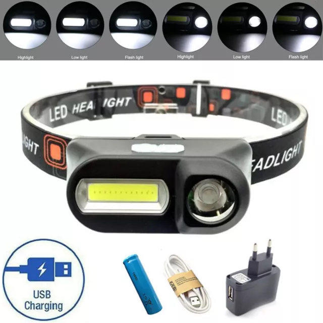 6 Modes USB Rechargeable Headlamp COB LED Headlight Head Light Torch Flashlight