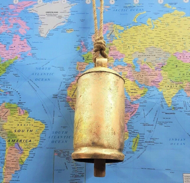 25cm Handmade Rustic Metal Vintage Lucky Cow Bells On Rope Wall Hanging Décor