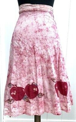 VTG 70s Batik Tie Dye Pink Wrap Skirt Womens S/M Apples Apple Fruit Design