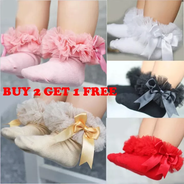 Baby Girls Tutu Socks Spanish Style Frilly Organza Satin Bow NB - 18m Soft Touch