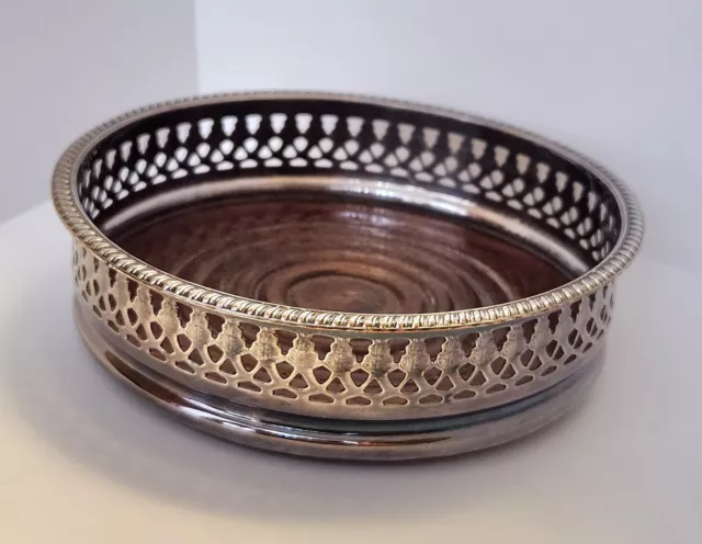 Antique Vintage Silver Wine Bottle Coaster (Stamped with Fleur De Lys Symbol)