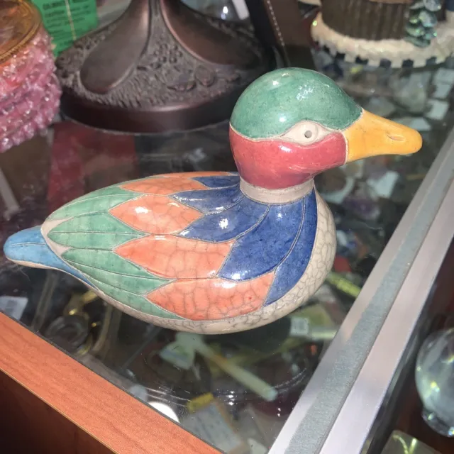 Vintage Handmade In South Africa Ceramic Duck Figurine Hand Painted