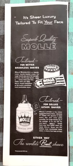 Molle Shaving Cream  Ad From Saturday Evening Post May 7, 1955