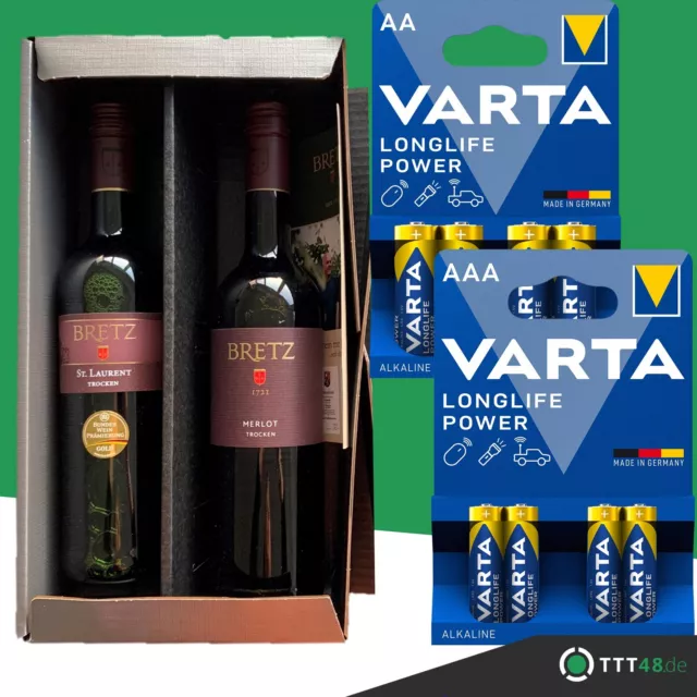 VARTA Sales Longlife Power AA und AAA Batteries+Weinpaket vom Weingut Bretz