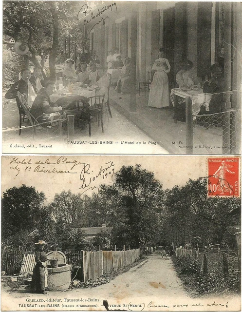 Taussat les Bains (33) 2 rare CPA. Hotel de la Plage and Avenue Saint Henri.