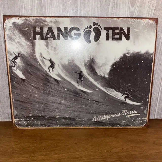 Hang Ten Rustic Metal Sign Erickson Huntington Beach Surf Tin 12 X 16