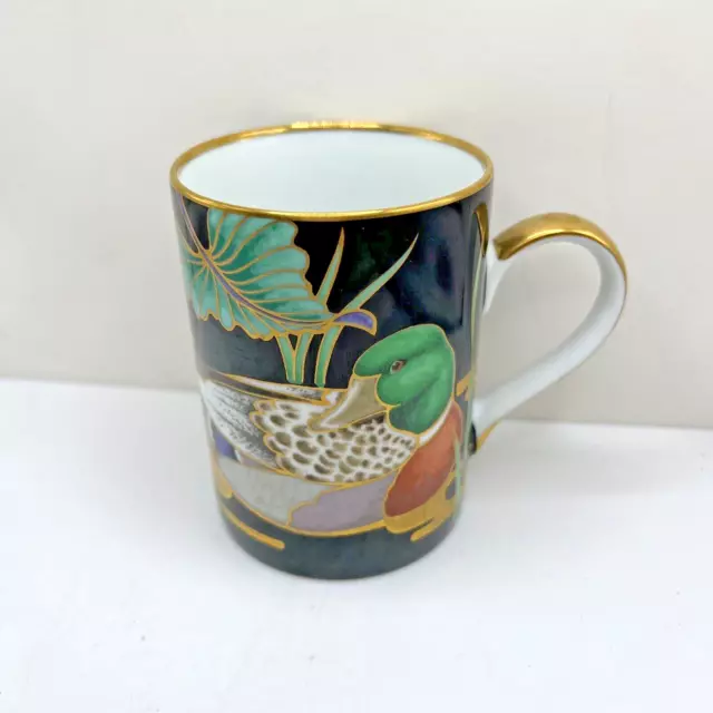 Fitz & Floyd Porcelain Coffee Mug With Gold Trim Mallard Pond Pattern
