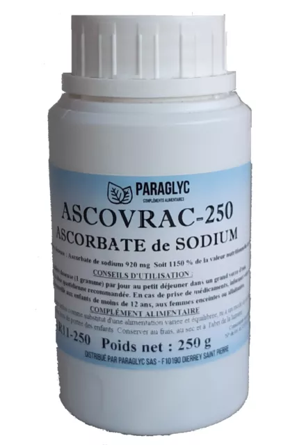 ASCORBATE de SODIUM pur 250 g ASCOVRAC-250 Complément alimentaire PARAGLYC
