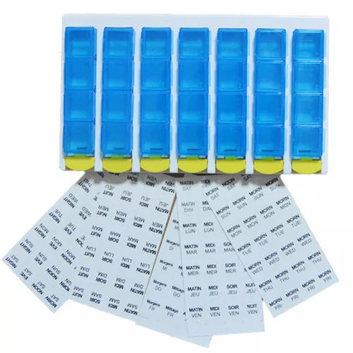 Contenitore Pillole Portacompresse con Adesivi Settimana PillBox da 7 Giorni