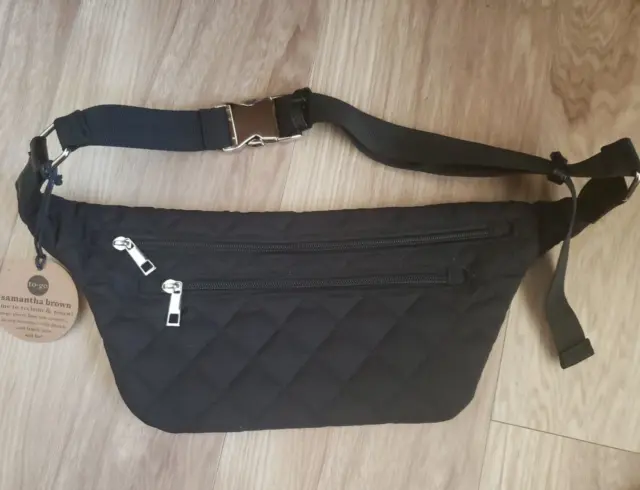 Samantha Brown To-Go Travel Quilted Waist Belt Black Bag Four Zip Pockets NWT